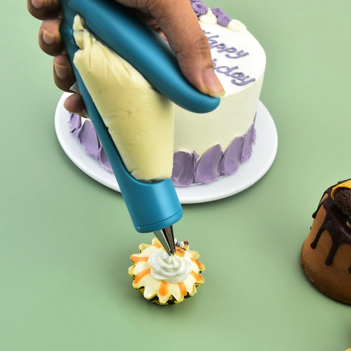 Pistola para decoración de pasteles (incluye 4 boquillas y bolsa para crema)